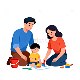 卡通家庭亲子活动插画