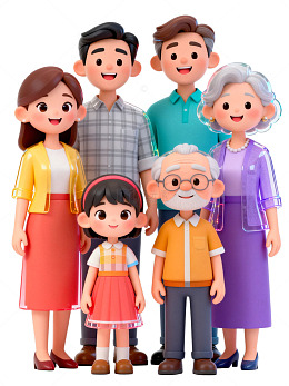 卡通全家福温馨合影3D模型素材