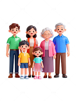卡通家庭合影3D人物模型素材