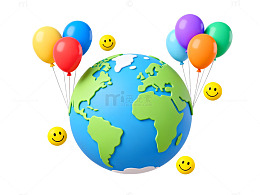 地球笑脸气球卡通图