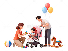 卡通亲子出游场景