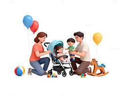 卡通家庭欢乐玩具场景