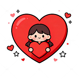 卡通爱心小女孩插画
