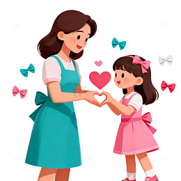 温馨母女插画亲子互动