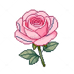 像素风粉红玫瑰花图案装饰元素