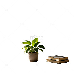简约窗台绿植书籍