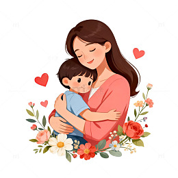 温馨母爱卡通插画设计素材