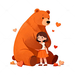 卡通熊女孩温馨插画