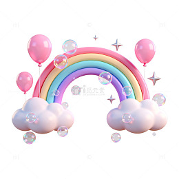 彩虹气球梦幻场景插画素材