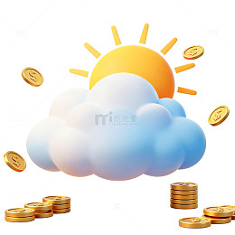 金币云彩阳光插画
