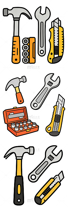 五金工具卡通扁平手绘