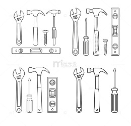 五金工具卡通扁平线图元素