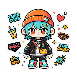 潮玩潮流卡通扁平风格元素