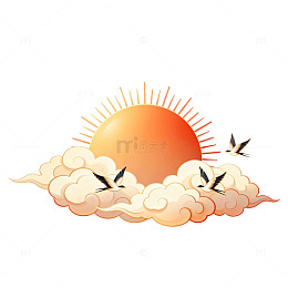 卡通日出云燕图案