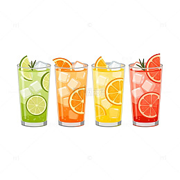 多彩果汁饮品插画设计素材