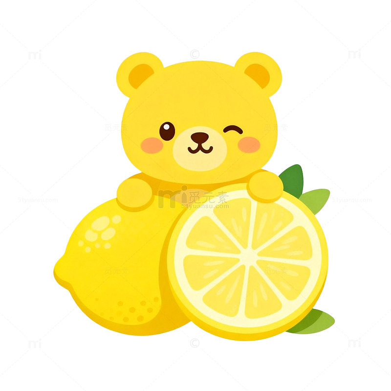 卡通小熊柠檬插画