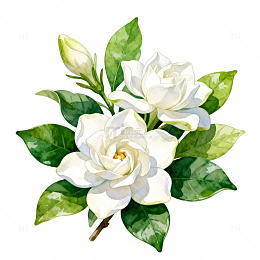 水彩风格栀子花绘画素材