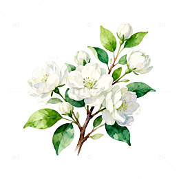 水彩白花香枝插画