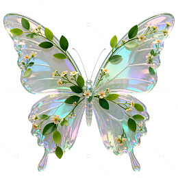 梦幻透明蝴蝶绿植装饰图案