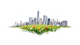 城市天际线花卉插画