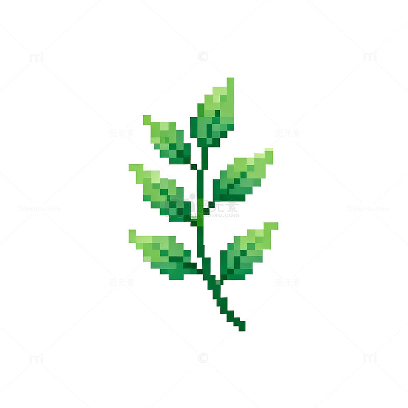 像素风格绿叶图案设计元素