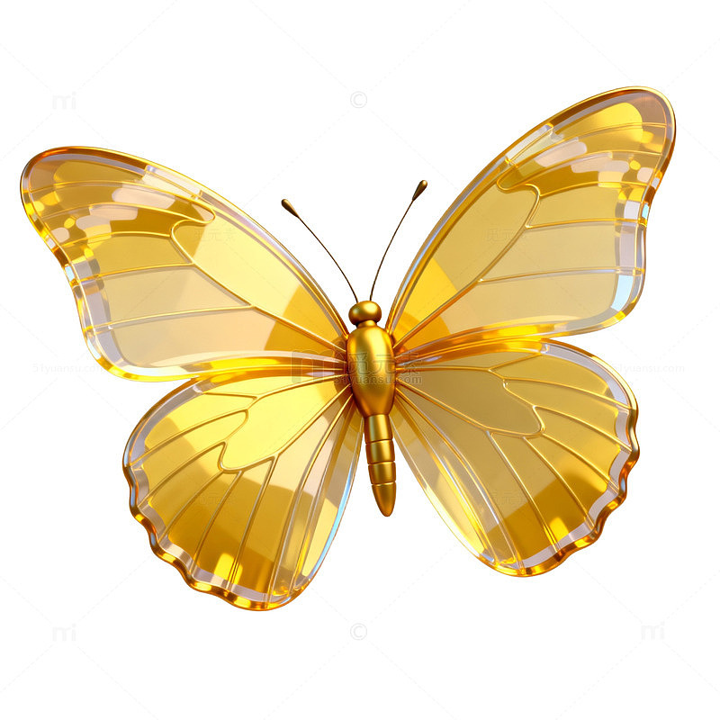金黄色透明蝴蝶卡通图案