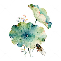 水墨荷花与蜜蜂