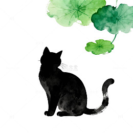 水墨猫与荷叶水墨画设计元素