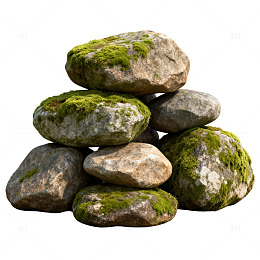 苔藓石头叠放景观