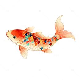 水彩锦鲤卡通插画设计元素