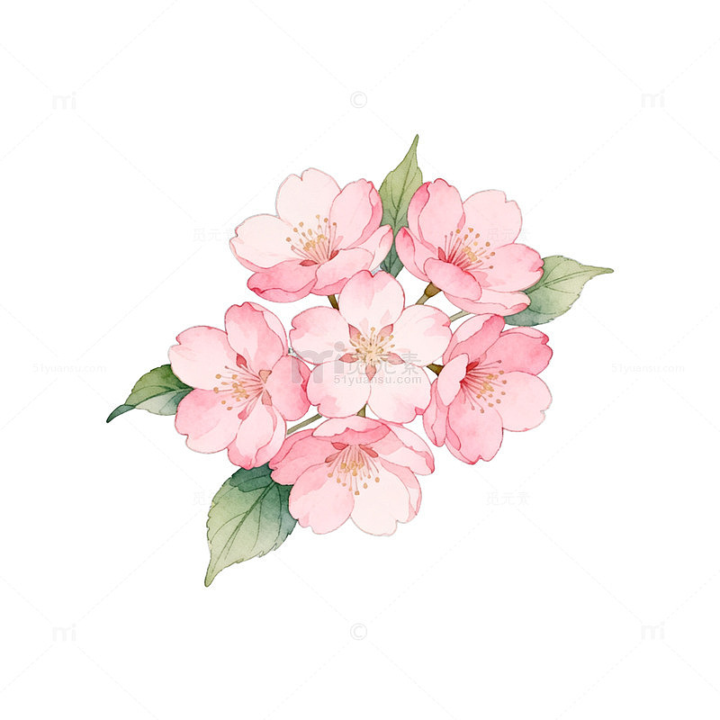 水彩樱花插画设计素材
