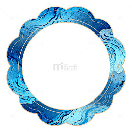 蓝色水墨圆形边框装饰图案