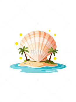 卡通贝壳海岛插画