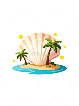 卡通海岛贝壳棕榈插画
