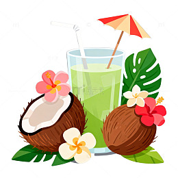 热带风情椰子饮料插画