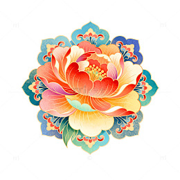 牡丹花纹传统图案装饰元素