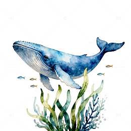 海洋蓝鲸插画素材