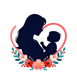 母子情深爱心花环图案