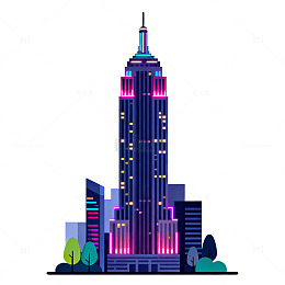 霓虹灯城市建筑插画