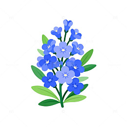 卡通风格蓝色花卉矢量素材