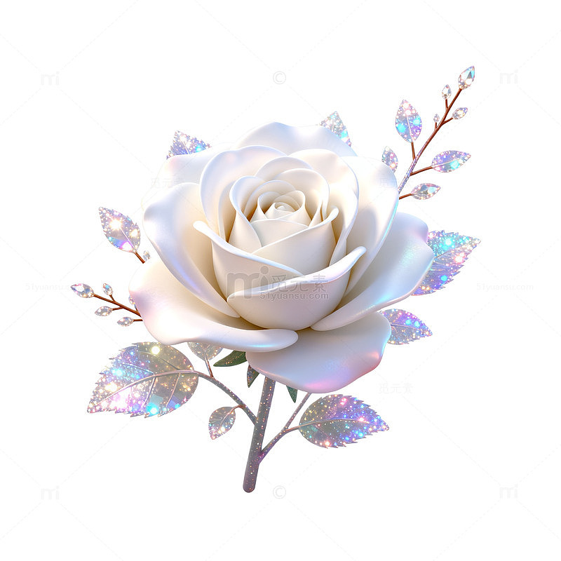 梦幻白玫瑰花插画