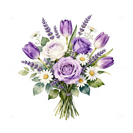 紫色花卉水彩画鲜花插画素材