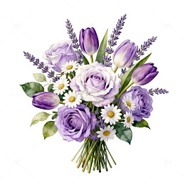 紫色花束鲜花插画设计素材