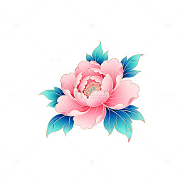 传统风格牡丹花手绘插画