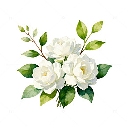 水彩白玫瑰花卉装饰设计素材