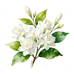 水彩白花香槟花插画