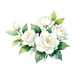 水彩白花香槟花束插画素材