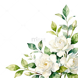 水彩白玫瑰花束装饰图案