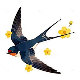 卡通燕子飞花插画