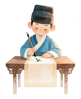 古风书生书法练习插画